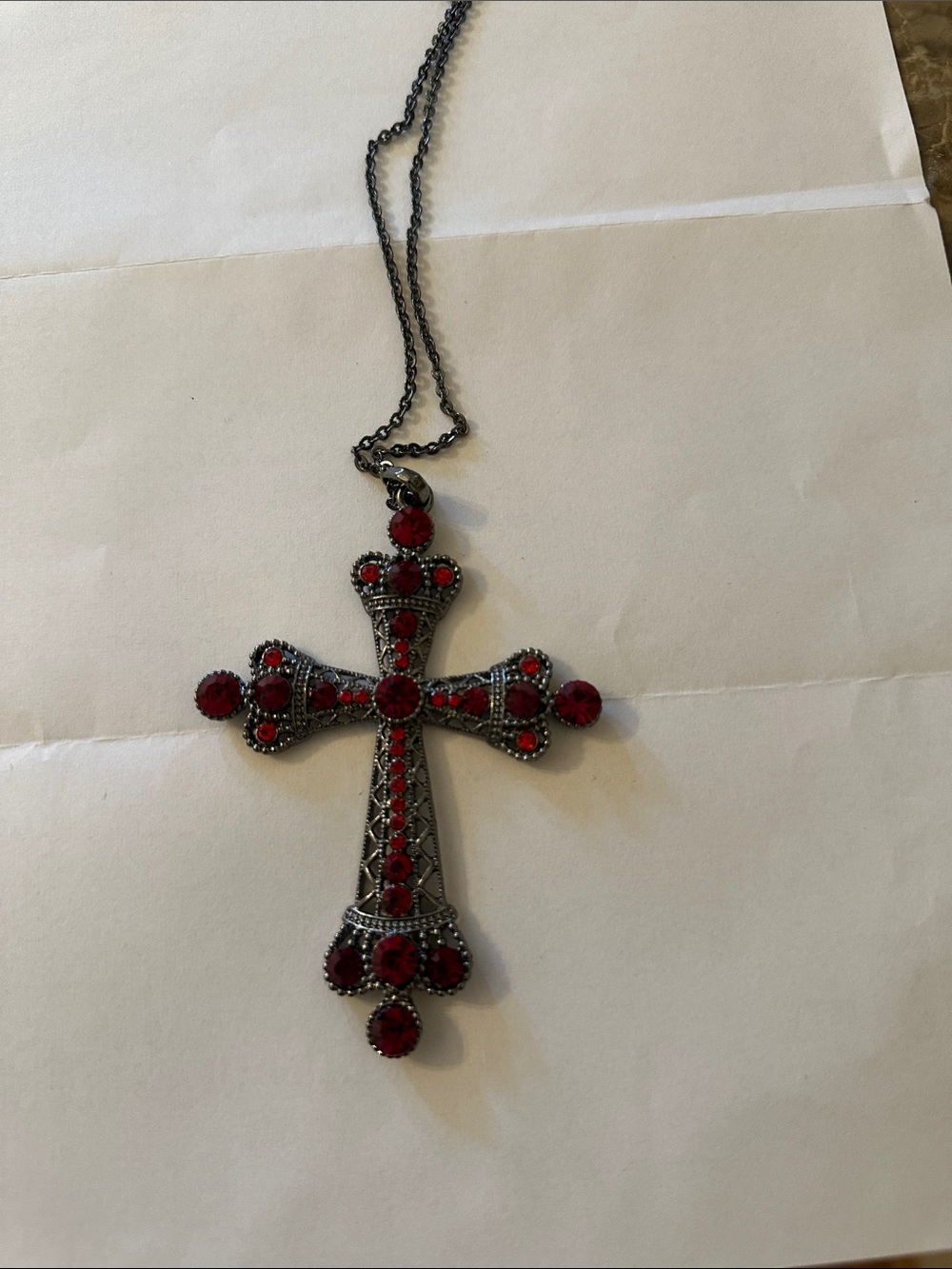 Red Crystal Cross Pendant Necklace - Women Jewelry